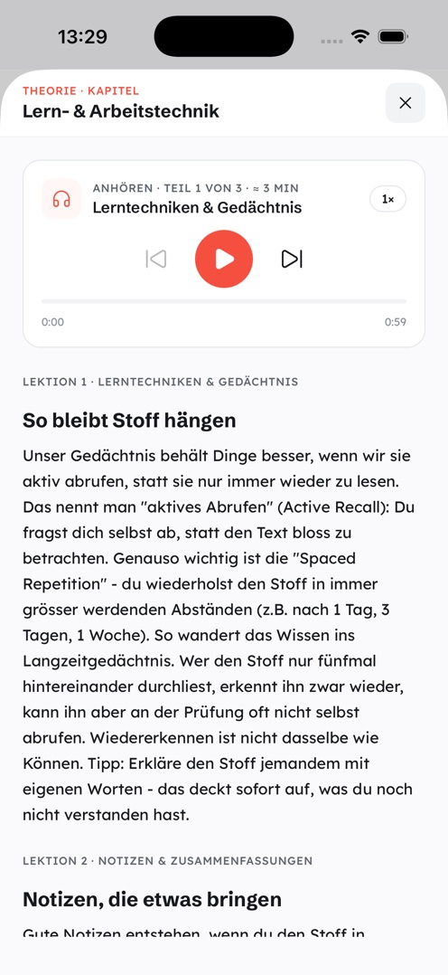 KLUW-App: Theorie eines Kapitels mit Audio-Player, Teil 1 von 3